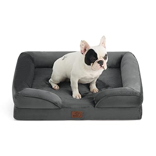 Bedsure Orthopedic Dog Bed for Medium Dogs - Waterproof Medium, Foam Sofa with Removable Washable Cover, Lining and Nonskid Bottom Couch, Pet Bed, Dark Grey