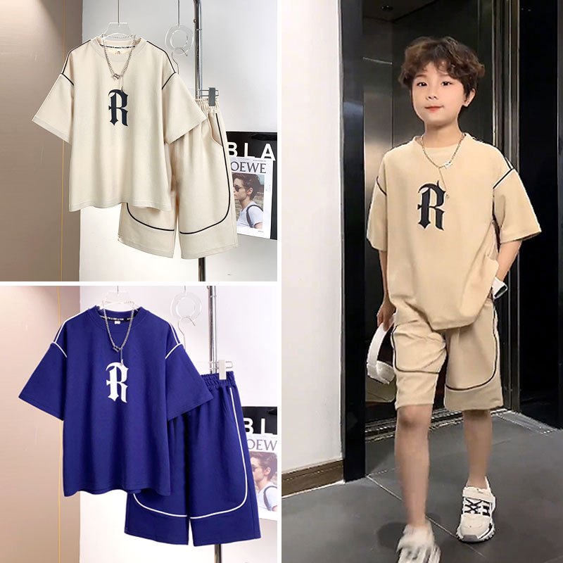 BeiYiMeng Kids Clothes Boy Clothing Sets Space Round Neck T-shirt With Short Pants Summer Sport Suits For 5 Years And Above Sibling Children Outfit Little man