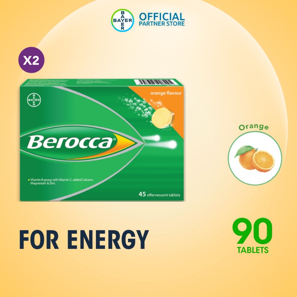 Berocca Orange Effervescent Tablets Multivitamin (2 Packs x 45 Tablets)