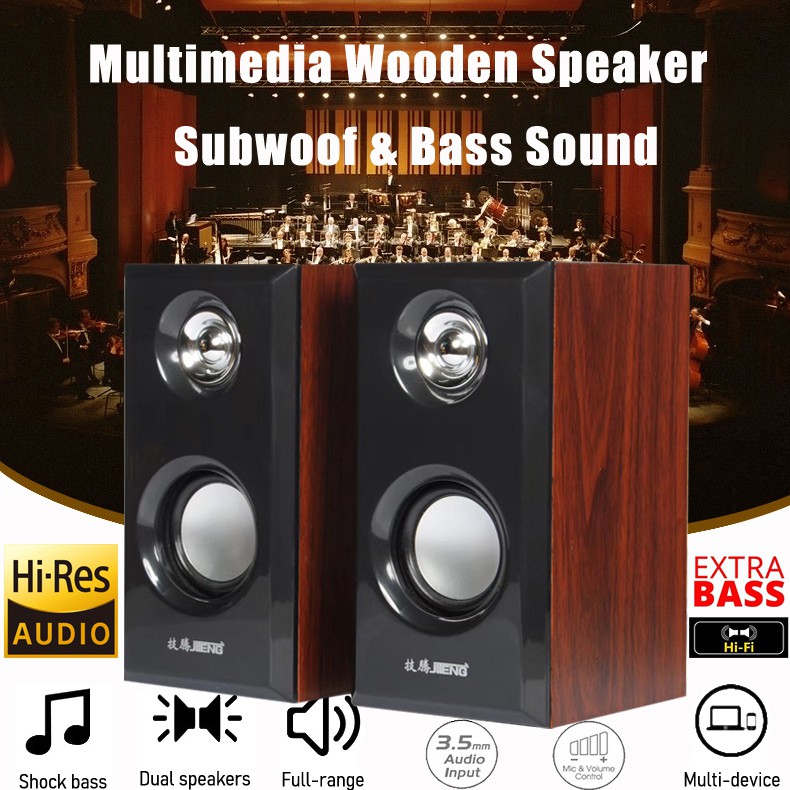 Best HiFi BASS Speaker Wooden Multimedia 3D Stereo Music Soundbar 3.5mm Plug for PC TV Laptop Tablet Smart Phone 音箱 音响