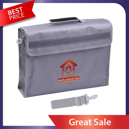 BEST SELLER Fireproof Document Bag Large Size Fire & Water Resistant Money Bag Safety Box Zipper Closure with Shoulder