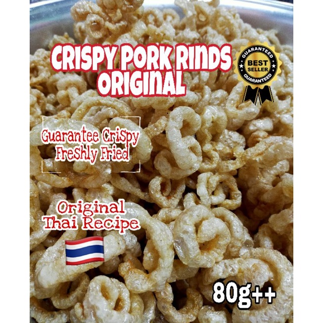 BEST SELLER‼️ ORIGINAL# Thai homemade Crispy Pork Rinds/fried crispy pork skins/炸猪皮/KETO/NON-HALAL PRODUCT(80g)