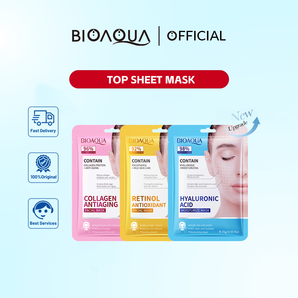 BIOAOUA Sheet Mask Essence Masker Face Glowing Masker Face Organic Vitamin C Whitening 玻尿酸 胶原蛋白 视黄醇 面膜