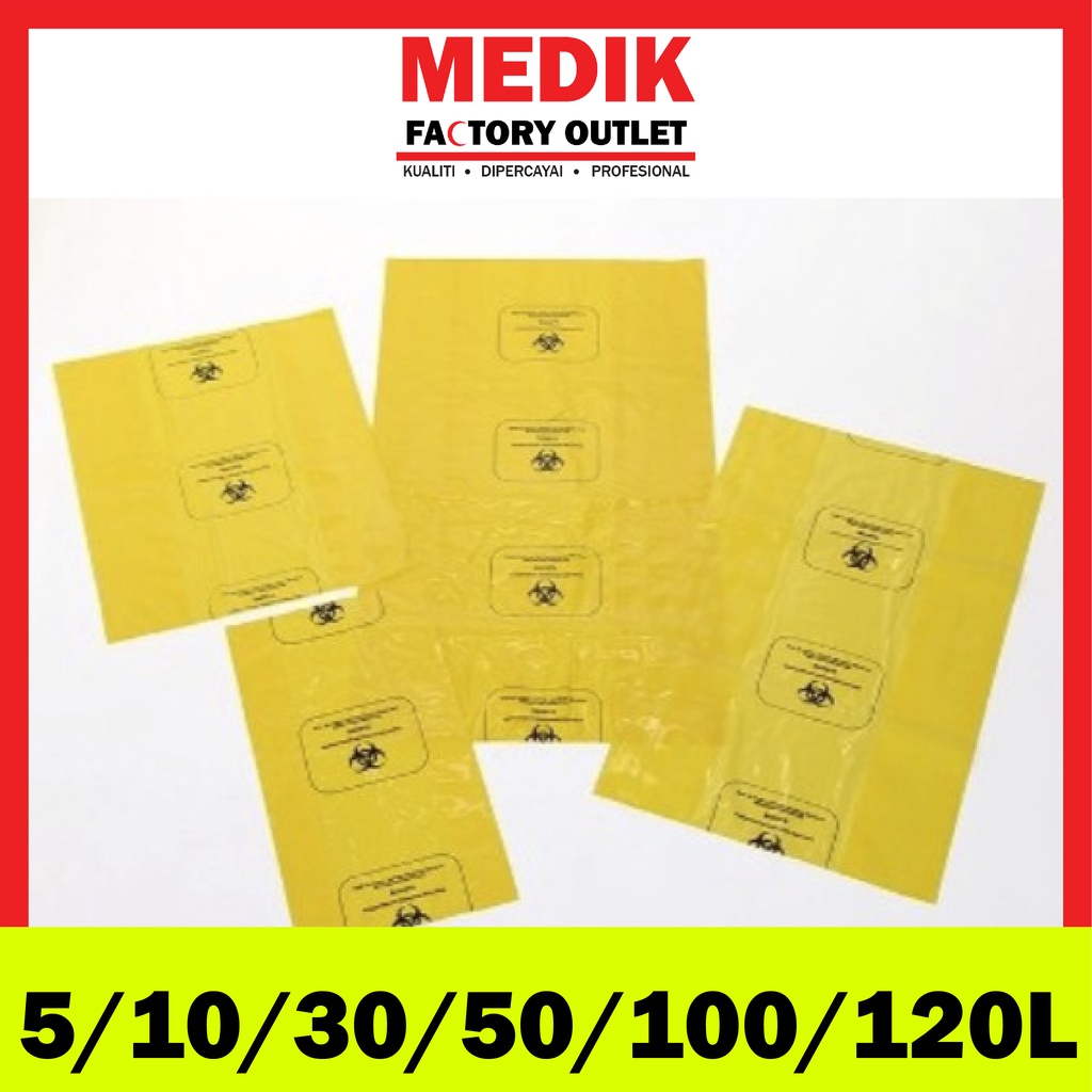 Biohazard Bag for Clinical Waste Yellow Plastic Bag (5L/10L/30L/50L/100L/120L) [ PIECE ]