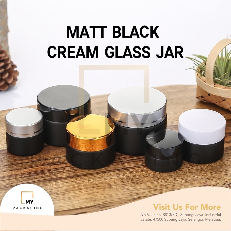 BLACK GLASS CREAM JAR 5G TO 50G use for Facial Care, Day & Night Cream, Eye Treatment, Lotion and Cream Product