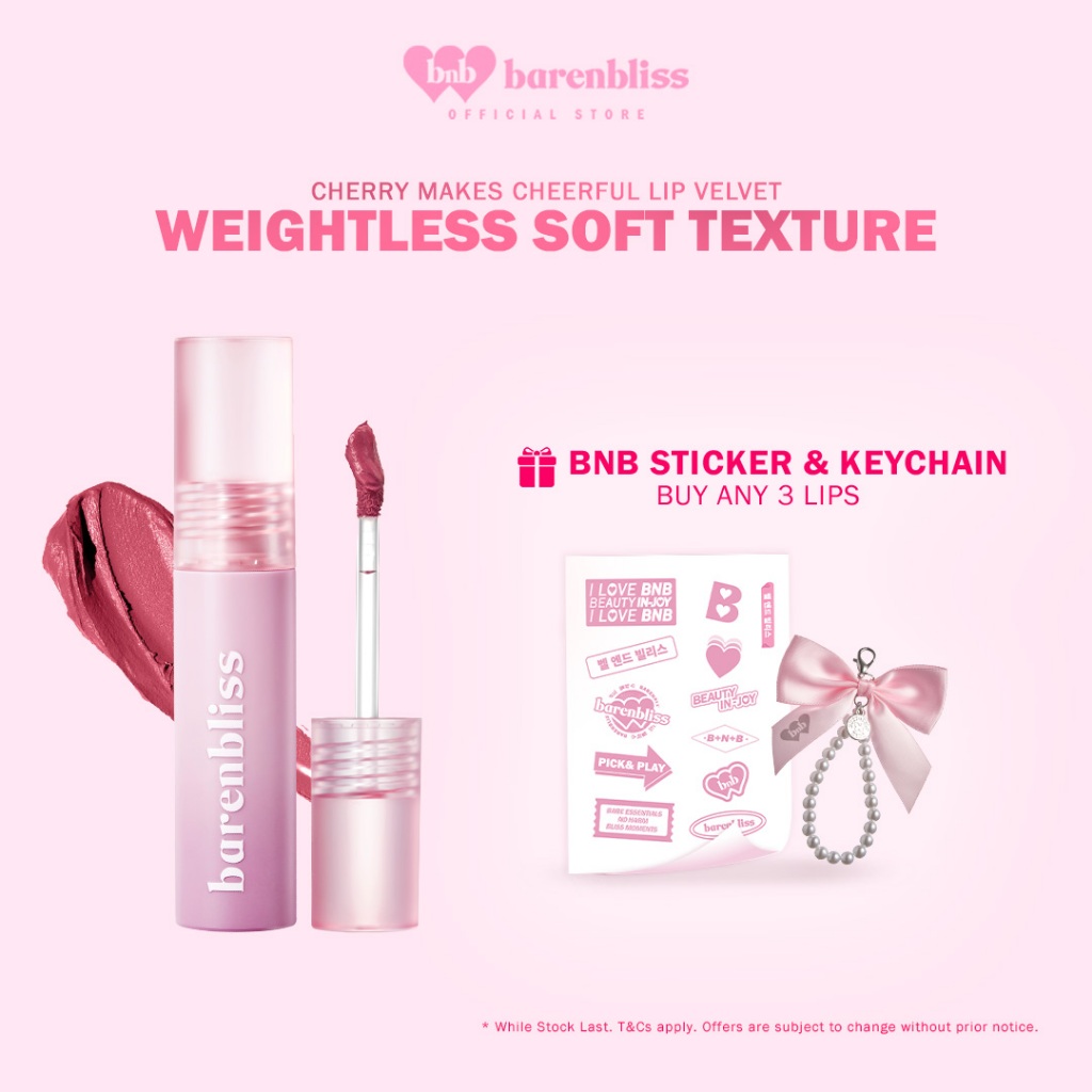 BNB barenbliss Cherry Makes Cheerful Lip Velvet Matte Korea Lip Cream Seamless & Soft Formula (2.5g)