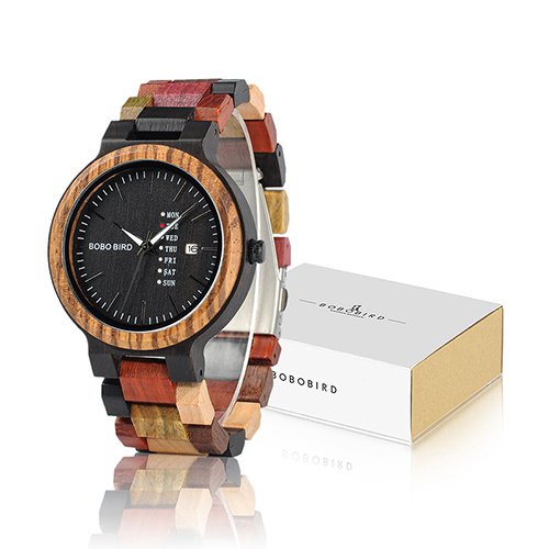 包邮BOBO BIRD Couple Watch Colorful Wooden Strap Clock Timepieces Week Date Display Quartz Wood Wristwatch for Men Women r