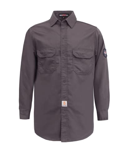 BOCOMAL FR Shirts Flame Resistant Shirt NFPA2112/CAT2 7.5oz Fire Resistant Gray Men's Fire Retardant Workwear Welding Shirt