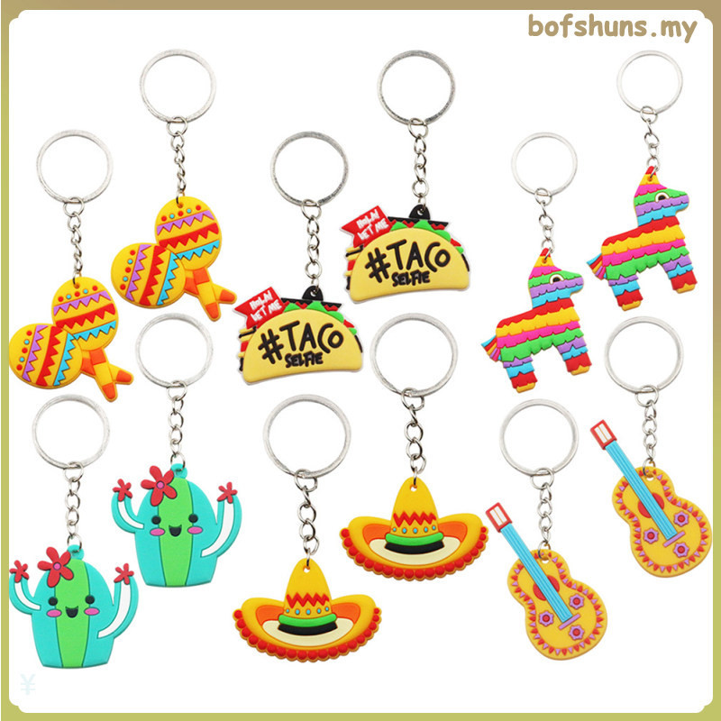 bofshuns 24 Pcs Mexican Key Chains Cartoon Keychain Fiesta Party Favors Rings Gift Decorate Cinco Mayo Creative Keyring Child