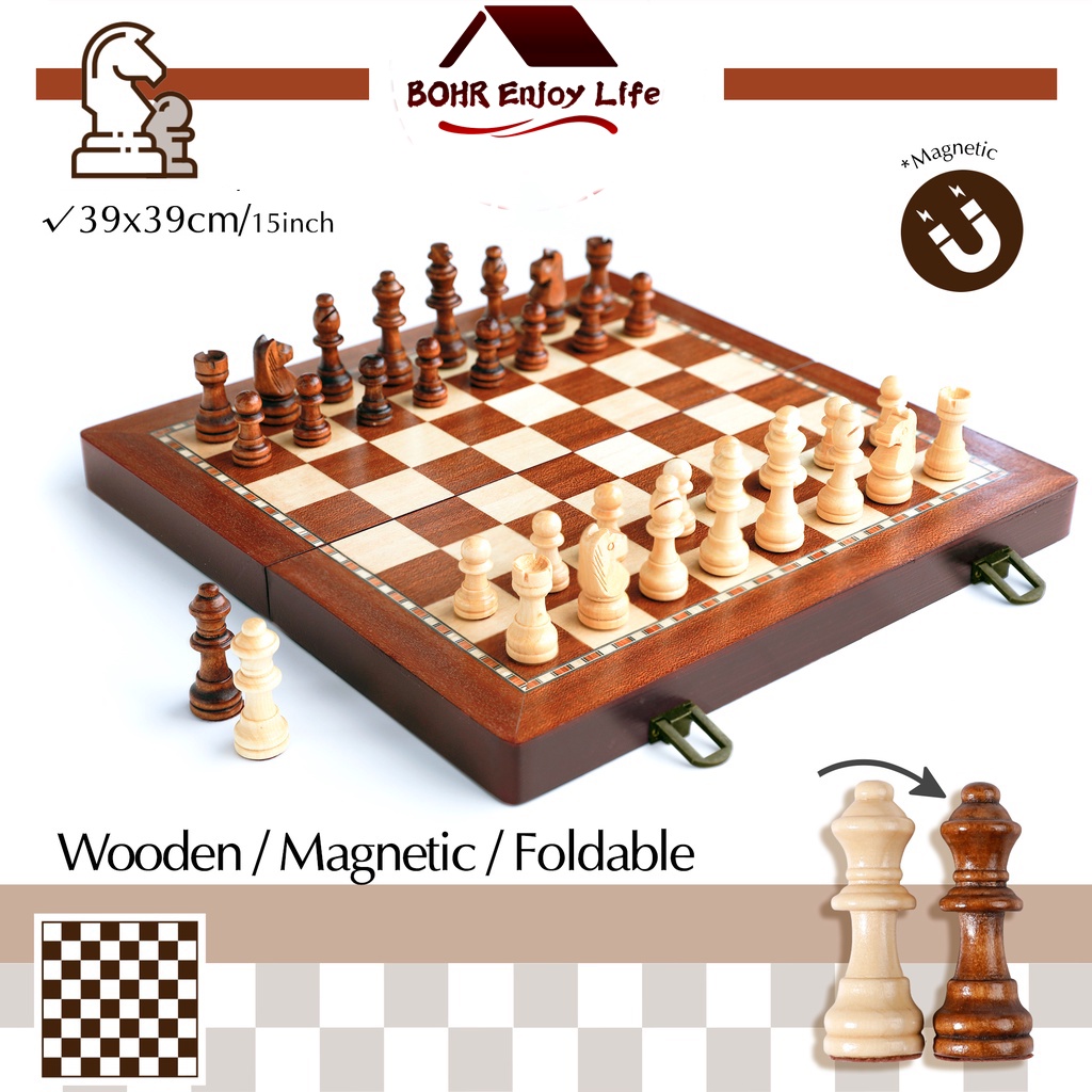 [Bohr]Wooden magnetic chess walnut two in one folding chess adult children's competitive puzzle toy