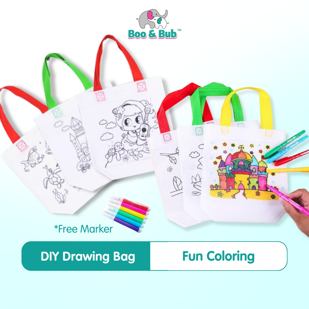 Boo&Bub Two Sided DIY Drawing Bag | Handmade Art Painting Eco-friendly Graffiti Bags Children Arts Crafts Coloring