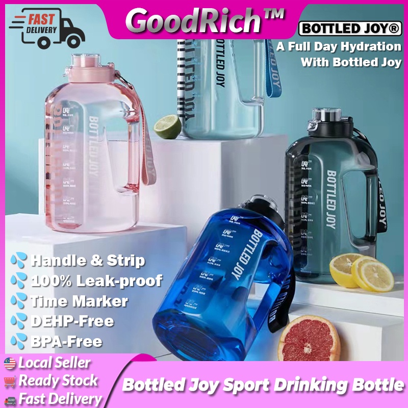 BOTTLED JOY Large Capacity Sport Water Bottle with Handle & Motivational Time Marker BPA Free Eco-Friendly Leak Proof