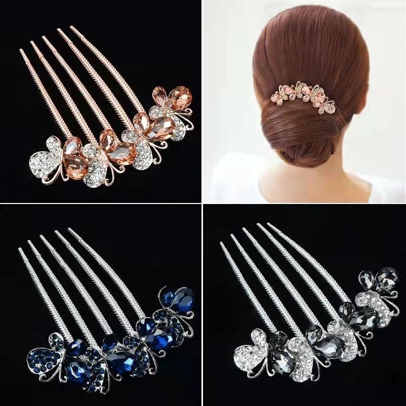 Bow Rhinestone Hair Comb Insert Hairpin Ancient Style Clip Artifact Back Head Headdress Women S Five-Tooth