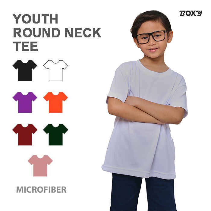 Boxy Unisex Kids Microfiber Round Neck Plain T-Shirt - White/Black/Purple/Orange