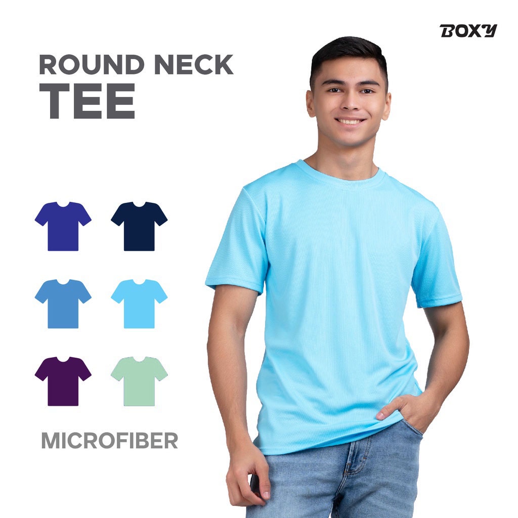 BOXY Unisex Microfiber Round Neck Plain R.Blue/S.Blue/Island Paradise/D.Violet/Navy/Cameo Green Short Sleeve T-Shirt