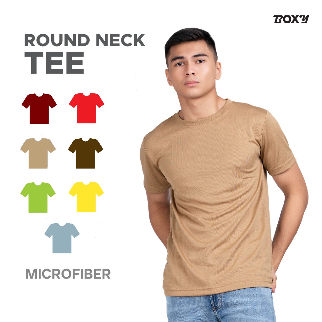 Boxy Unisex Microfiber Round Neck Plain T-Shirt - Maroon/Red/Khaki/Dark Brown/Apple Green/Yellow/Steel Blue