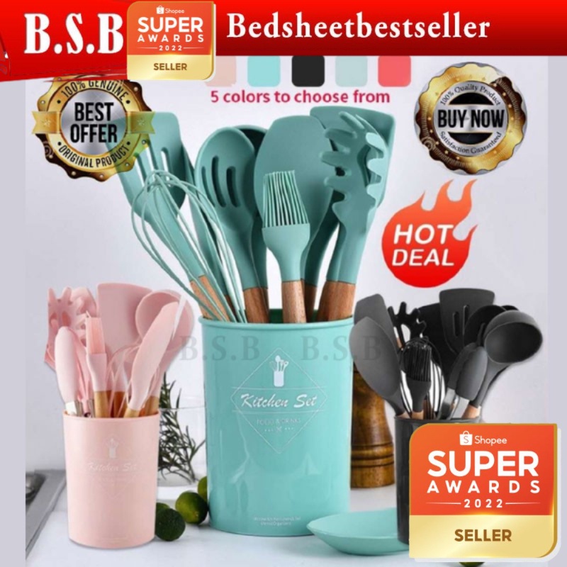 B.S.B 12Pcs Cooking Tools Kitchen Cookware Set Silicone Utensils Cooking Sets Household Kitchen Accessories Sets