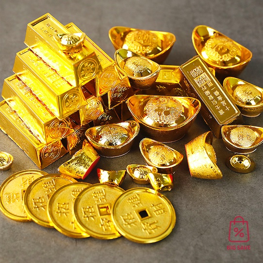 BST [READY STOCK] 农历新年春节 金元宝 金币 金条 招财进宝铜钱 装饰摆件 | CNY Gold Bar Gold Coin Yuan Bao Decoration