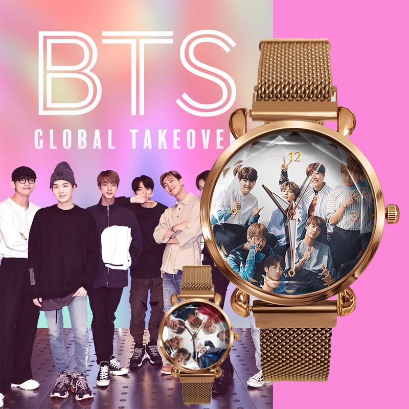 BTS Watch With Rose Gold Stainless Steel Magnetic Strap