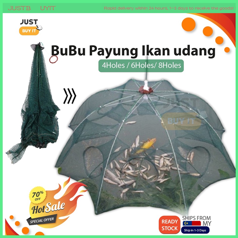 BuBu Payung Jala Jaring ikan udang Portable Folding Fishing Net Shrimp Cage Nylon Automatic Foldable Catch Fish Trap 鱼网