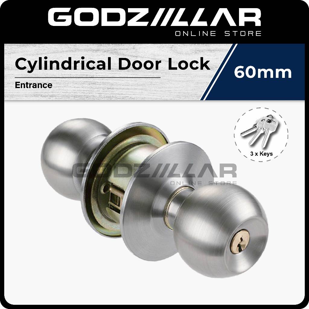 Buick Nietz Premium Stainless Steel Cylindrical Door Knob Lock Set Entrance Lock Tombol Pintu Bilik