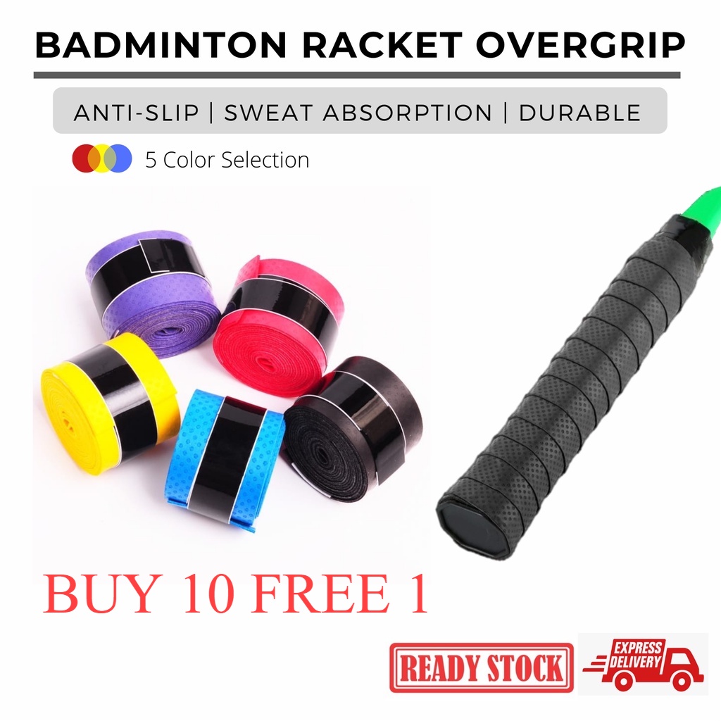 BUY 10 FREE 1 ROLL Badminton Anti Slip Racket Overgrip Tennis Racket Grip Pembalut Raket