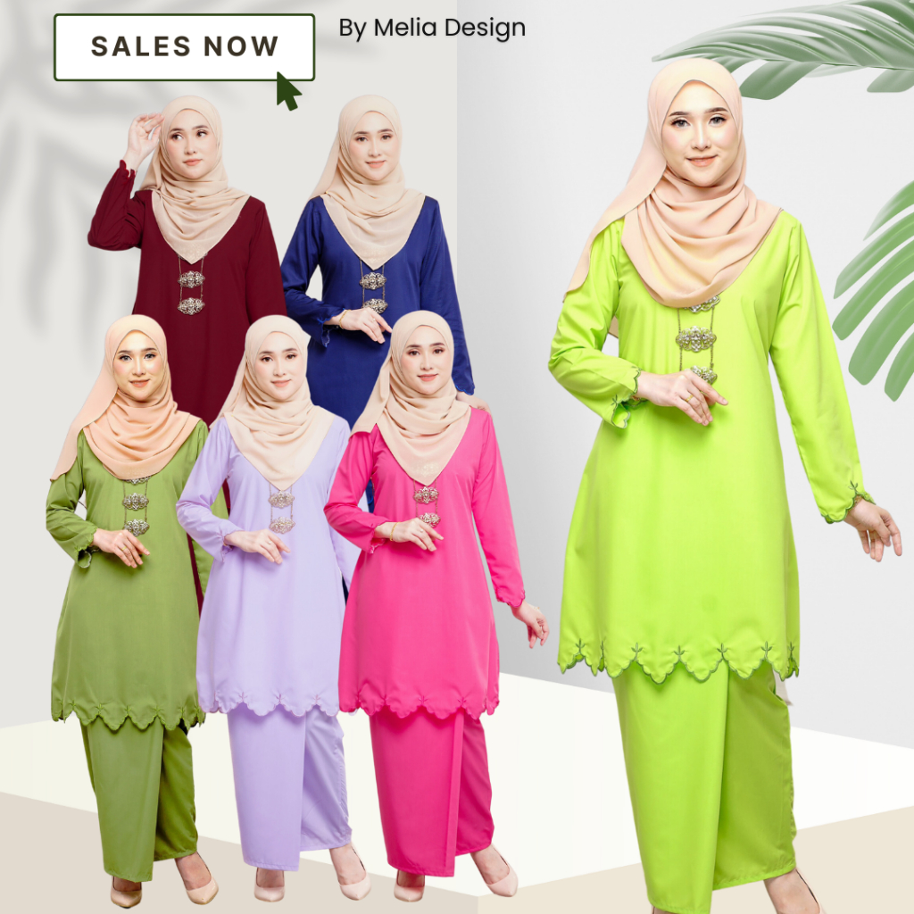 By Melia Design Baju Hot Raya 2024 moden Plain Lace Premium cotton Biku Kasual Kurung Moden Sulam Navy Hitam Pink Simple