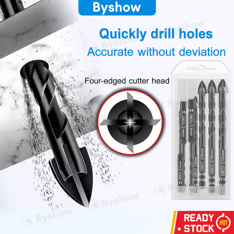 【Byshow】Malaysia In StockCross Hex Tile Drill Bits Set Hard Alloy Triangle Stone Carbide Glass Metal Ceramic Concrete Wood Plastic Hole Opener Anti rust Tip Head Drill Bit Wall Punching Universal Cross Drill Tool german stainless steel drill