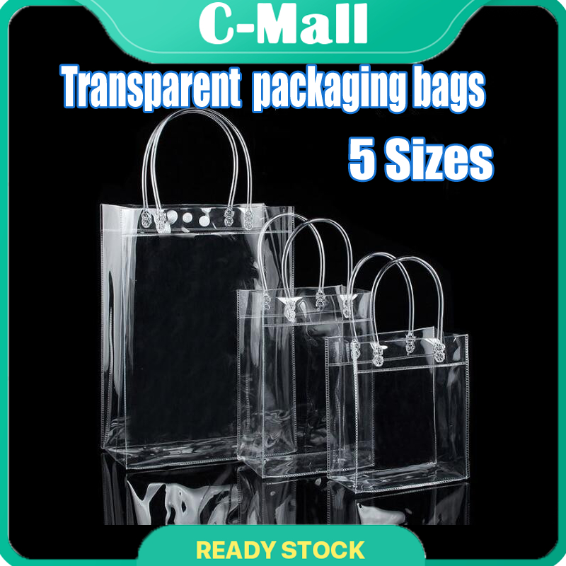 C-Mall 1PCS Women Clear Tote Bag Bags PVC Transparent Handbag Shoulder Beach Trendy Candy Plastic Tote Bag Gift PVC Bags