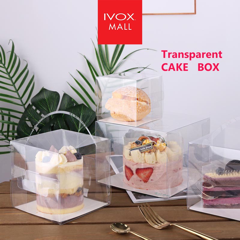 Cake Box Transparent 3/4/5/6 Inch Square Clear Board Packaging Portable Pastry Mousse Cheese PET Papan Kek Kotak Bekas