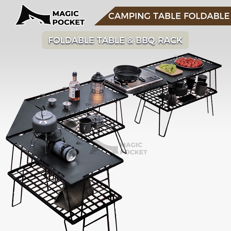 Campingmoon style camping table foldable meja lipat Portable Iron Steel table Mesh Camping BBQ Rack equipment Picnic