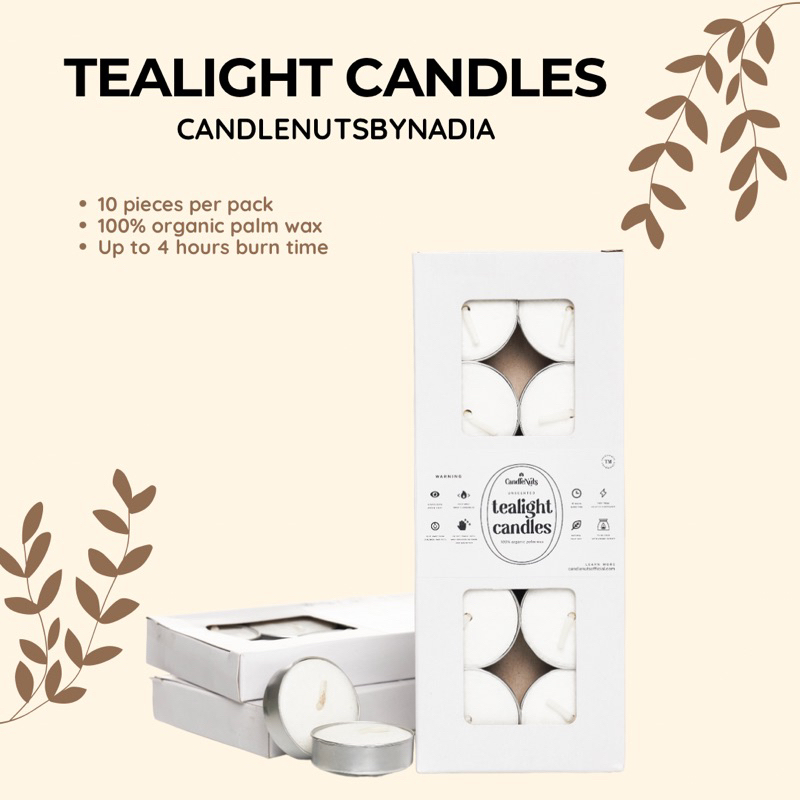 Candlenutsbynadia | Tealight Candles | Unscented | Palm Wax | Organic Unscented Candles