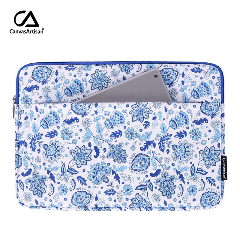 CanvasArtisan Indian Style Floral Laptop Bag Waterproof Soft Shockproof Leather Cover for Tablet Gadget Sleeve Protective Case with Front Pocket for Thinkpad Acer Asus Air Pro 11/12/13/14/15 inch