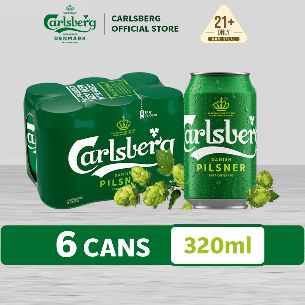 Carlsberg Danish Pilsner Beer Can Pilsner Lager Beer 5.0% Alcohol (320ml x 6)