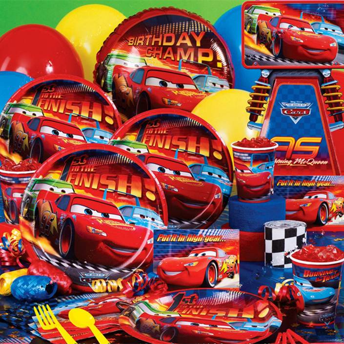 CARS Disposable Tableware Decoration Set McQueen King Banner Cake Topper Plate Straw Baby Birthday Party Needs celebrate