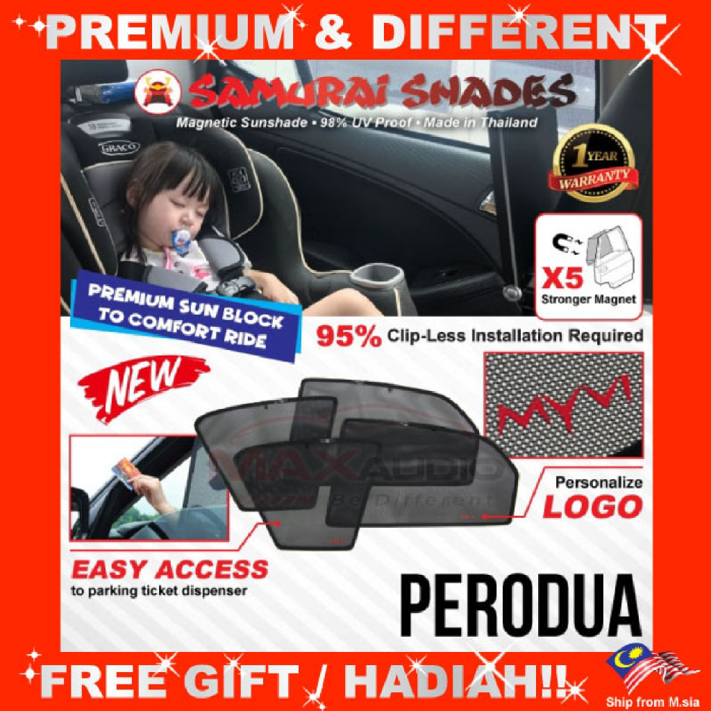 Car Sunshade PERODUA MYVI ATIVA ALZA AXIA BEZZA ARUZ VIVA KENARI KELISA KANCIL X5 STRONG MAGNET SAMURAI SHADES Magnetic