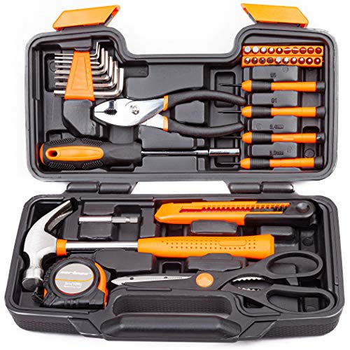 CARTMAN 39 Piece Tool Set General Household Hand Kit with Plastic Toolbox Storage Case Orange