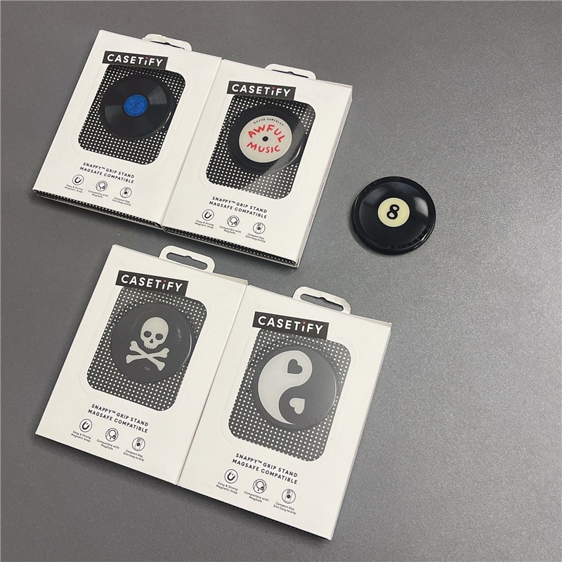 CASETIFY【Black ball number eight Skull】Snappy Magnetic Grip Stand apply Magnetic Phone case Creative record Telescopic folding PC Phone Grips Box packing