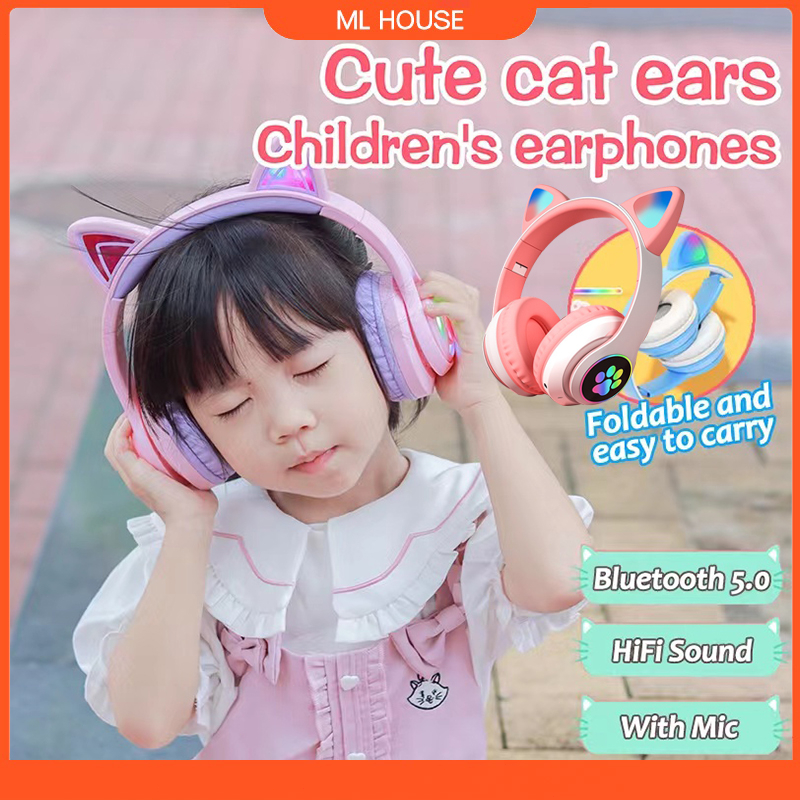 Cat Ear Headphone With Microphone Online Bluetooth Wireless Headphone LED Light Mic Hearphone Wired Gaming Headset