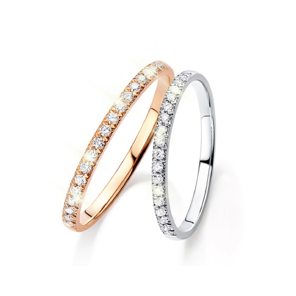 CELOVIS Diamante Single Band with Half Band Zirconia Row Ring ( Rose Gold/ Silver )