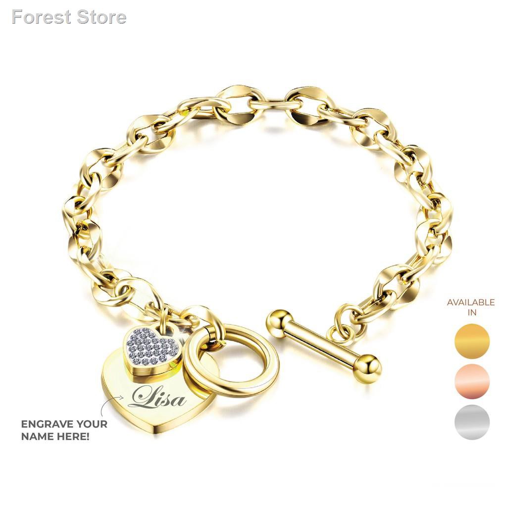 ♟CELOVIS La Devotion CZ Heart Tag Pendant Toggle Clasp Bracelet ( Gold/ Rose Silver )