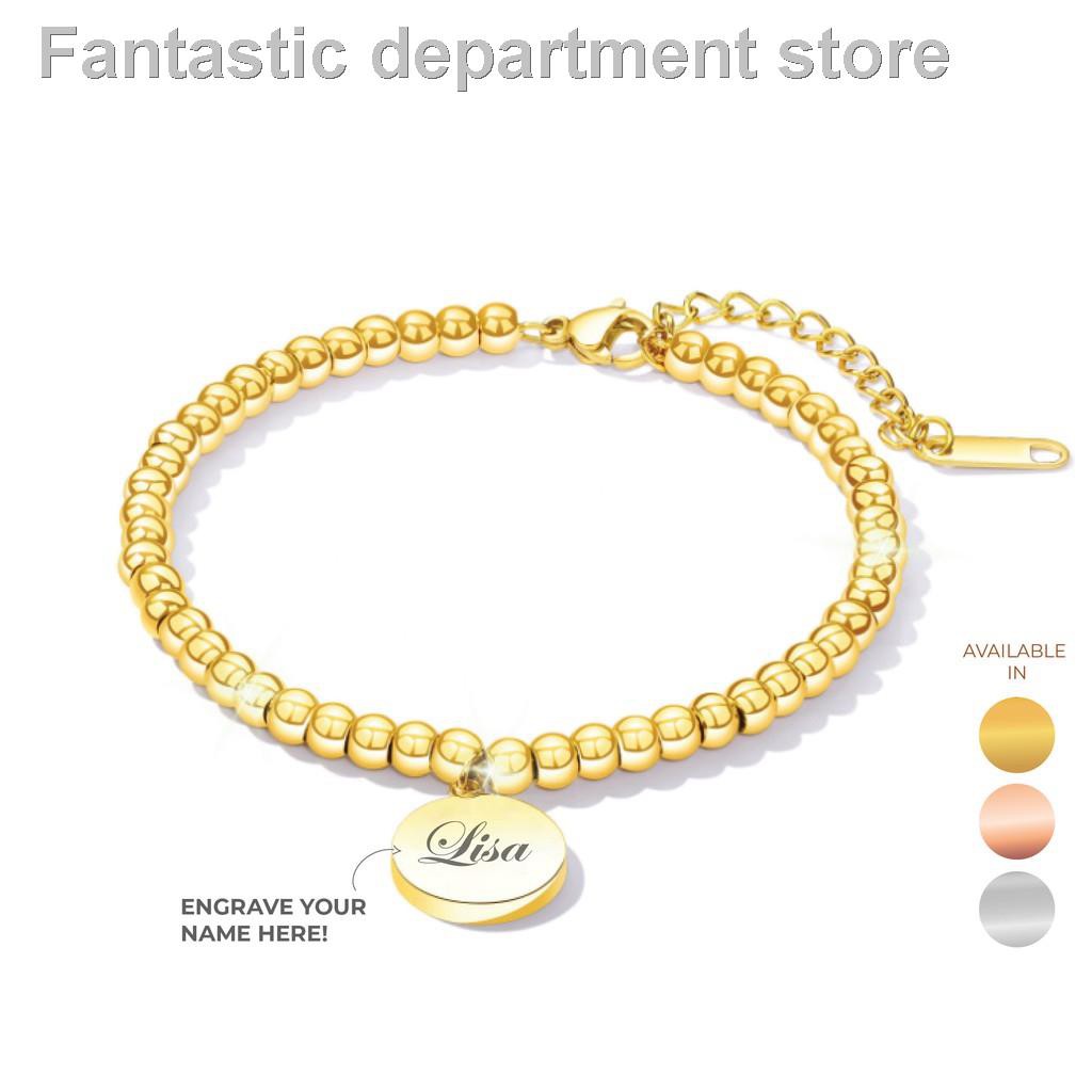 ►♠¤CELOVIS Medallion Round Coin Engravable Pendant Beaded Ball Chain Bracelet ( Rose Gold/ Silver/ Gold )