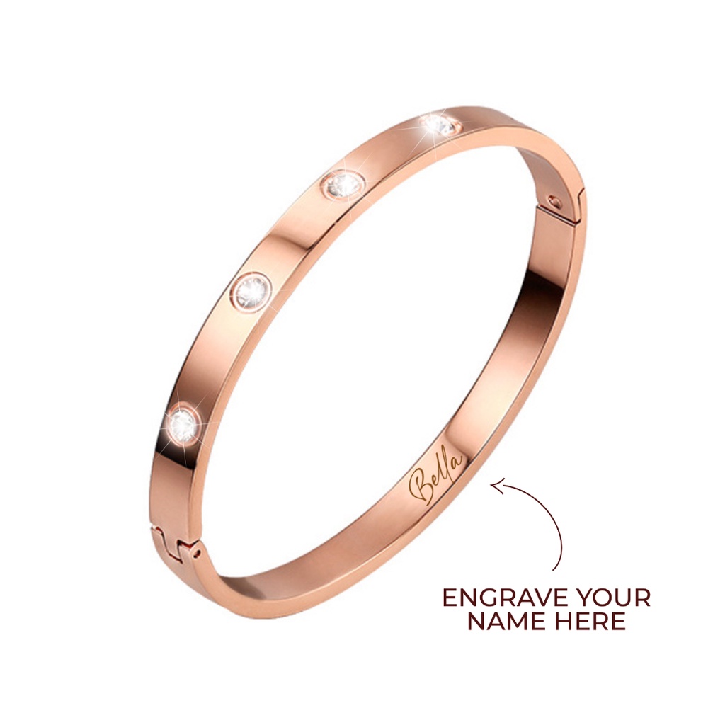 CELOVIS Wanderlust with Zirconia Insets Closed Hinged Bangle in Rose Gold - S/L