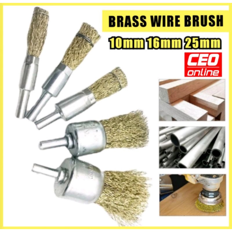 CEO Brass Wire Brush Tembaga Brass Shank Rotary Grinder Tools Drill Bits Steel Wood Car Paint Removal Sanding Clean