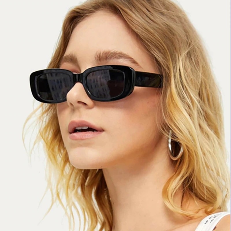 Cermin mata hitam wanita cermin mata hitam perempuan Viral Sunglasses Retro Small Square Trending Glasses Black White