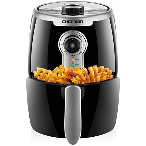 Chefman Small Compact Air Fryer Healthy Cooking, 2 Qt Nonstick, User Friendly and Adjustable Temperature Control w/ 60 Minute Timer & Auto Shutoff, Dishwasher Safe Basket, BPA-Free, 2 Quart, Black