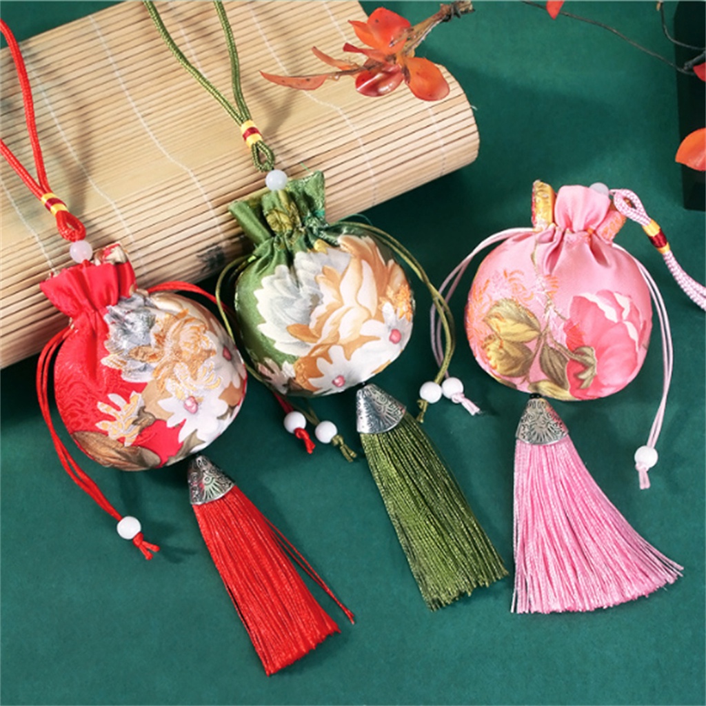 Chinese Style Tassel Bag Pendant Embroidery Sachet Automobile Peony Blessing Coin Purse Dress Hangings Traditional Dragon Boat Festival Gift