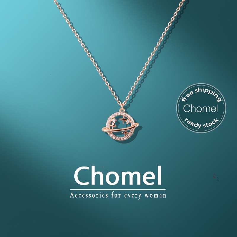 CHOMEL Singapore necklace for women 18K rose gold no rusting chain cute diamond pendant rantai leher perempuan女韩版项链不褪色項鏈