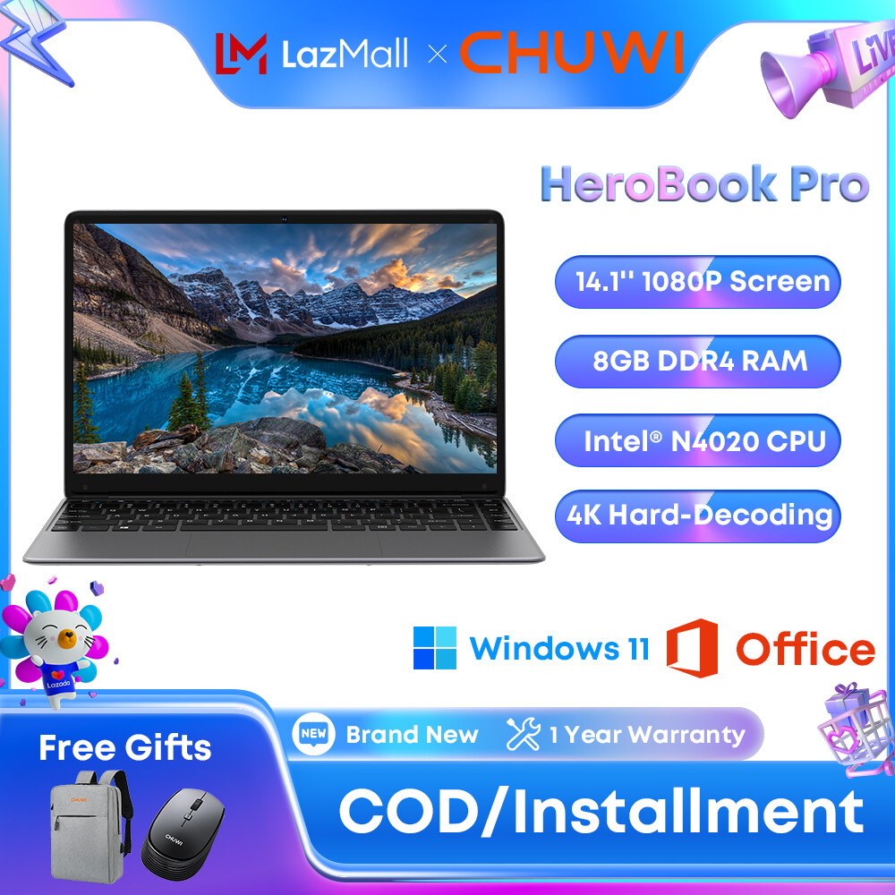 CHUWI Windows 11 HeroBook Pro 14.1 Inch 1920*1080 FHD Screen Intel Celeron N4020 Dual Core UHD Graphics 600 GPU 8GB RAM 256GB Original laptop murah Notebook Computer Intel notebook murah Online Learning Best for Student