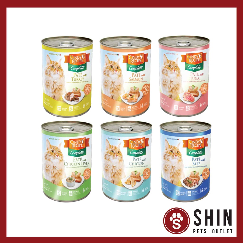 Cindy Recipe Complete Pate 400g (Complete Food)-CHICKEN, TUNA ,SALMON , TURKEY , BEEF/Cat Wet Food /Kucing makanan basah